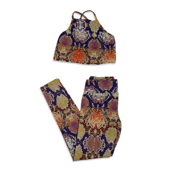 Lici Women's Matching Brown Snakeskin Pattern Workout Set - New - Size S - Picture 2 of 2